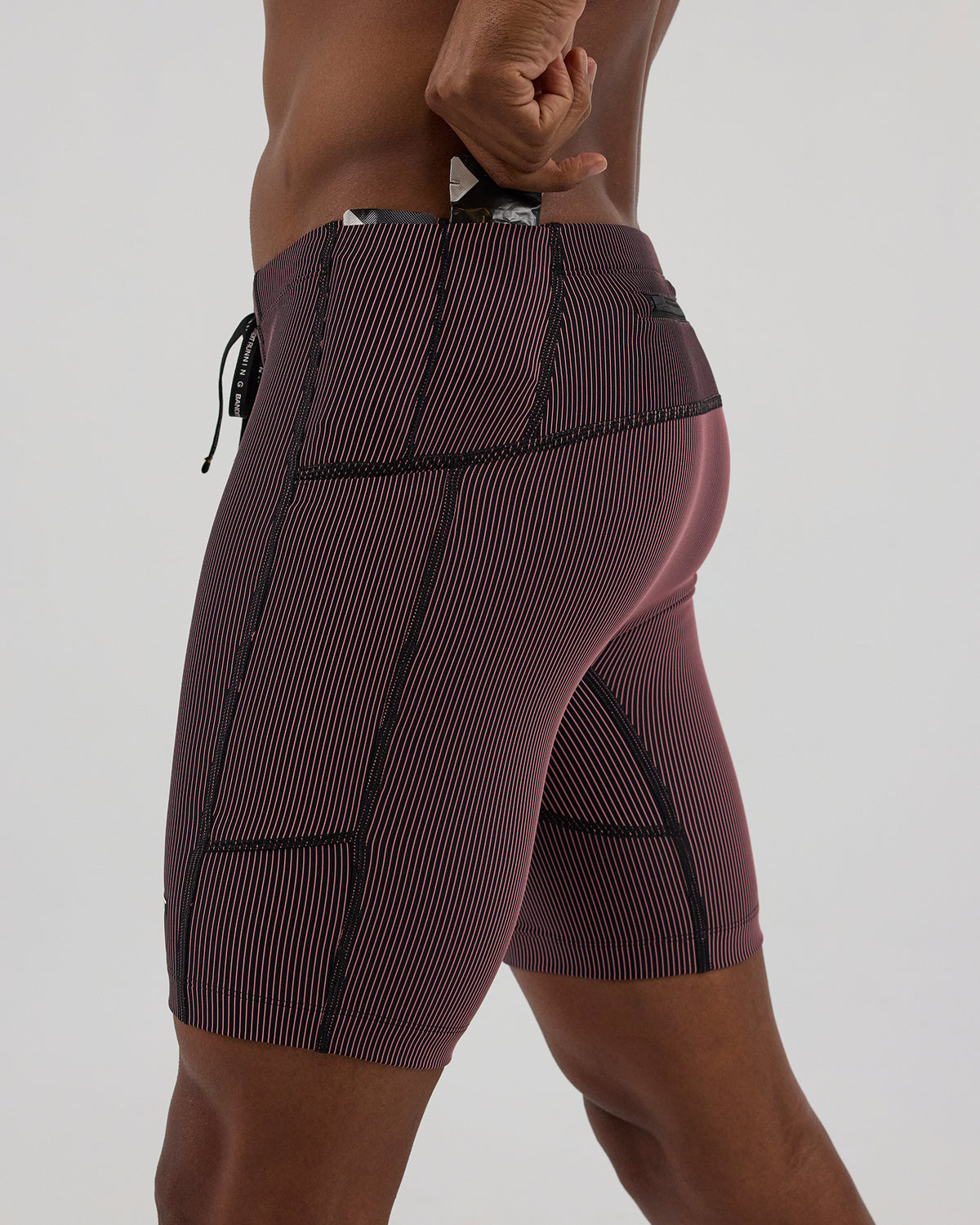 Bandit Striped Cadence™ 7 Pocket Half Tights Men's - Black with Mauve - Frontrunner Colombo